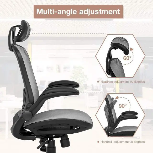 Alt view image 4 of 7 - Office Chair Ergonomic Desk Chair Mesh Computer Chair with Lumbar Support Headrest Flip UP Arms Rolling Swivel Adjustable Task Chair for Adults(Grey)