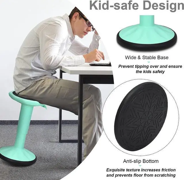 Alt view image 4 of 7 - Giantex Wobble Stools for Classroom Seating, Wiggle Stool with Adjustable Height, 23 Inch Active Learning Stool, Sitting Balance Chair for School, Office Stand Up, Flexible Seating Wobble Chair(Green)