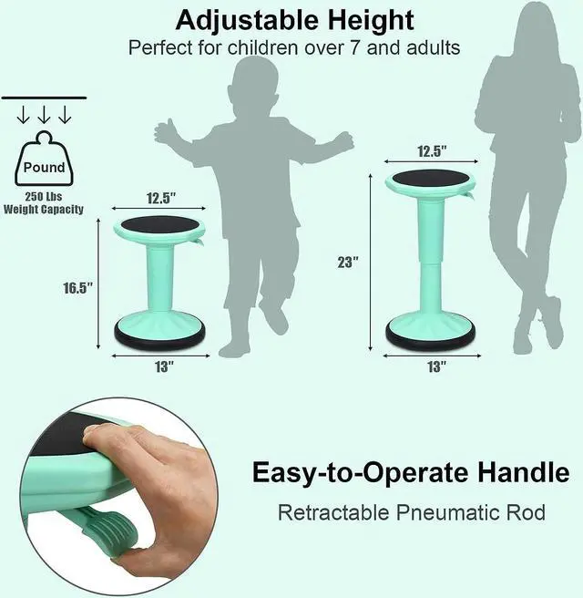 Alt view image 6 of 7 - Giantex Wobble Stools for Classroom Seating, Wiggle Stool with Adjustable Height, 23 Inch Active Learning Stool, Sitting Balance Chair for School, Office Stand Up, Flexible Seating Wobble Chair(Green)