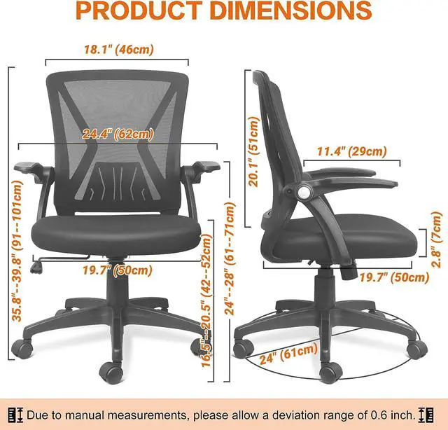Alt view image 2 of 7 - Mesh Office Chair Ergonomic Mid Back Swivel Black Mesh Desk Chair Flip Up Arms with Lumbar Support Computer Chair Adjustable Height Task Chairs