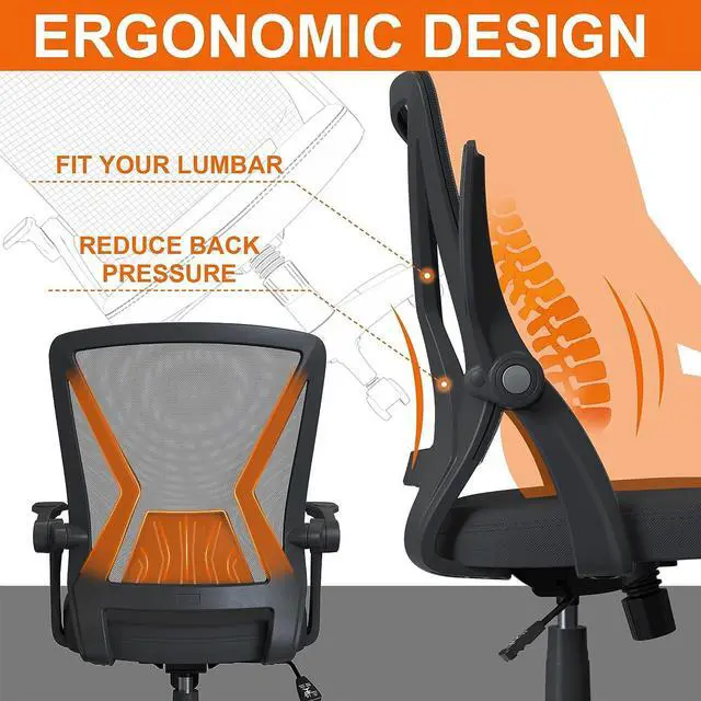 Alt view image 6 of 7 - Mesh Office Chair Ergonomic Mid Back Swivel Black Mesh Desk Chair Flip Up Arms with Lumbar Support Computer Chair Adjustable Height Task Chairs