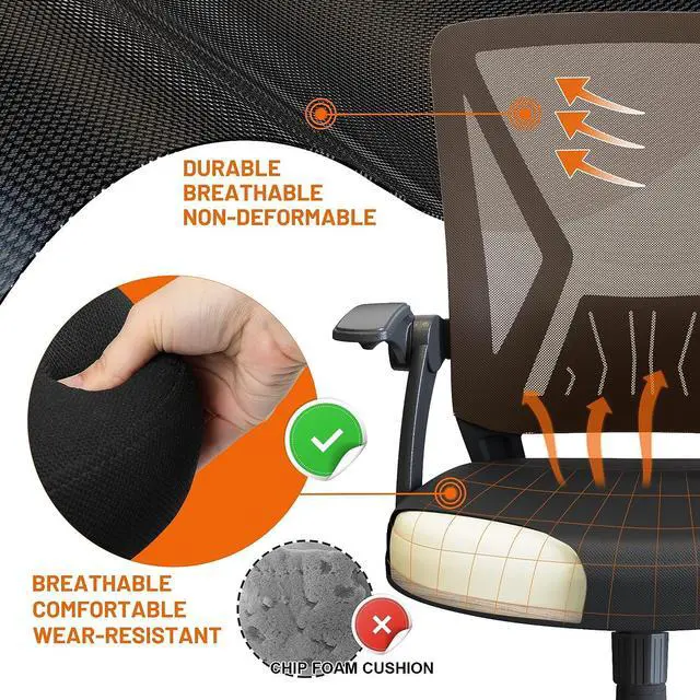 Alt view image 5 of 7 - Mesh Office Chair Ergonomic Mid Back Swivel Black Mesh Desk Chair Flip Up Arms with Lumbar Support Computer Chair Adjustable Height Task Chairs
