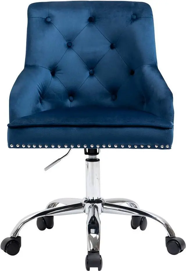 Alt view image 2 of 7 - LOVSPATIO Modern Velvet Home Office Chair,Swivel Adjustable Accent Vanity Chair with Arms Nailhead Trim for Bedroom Living Room Office(Blue)