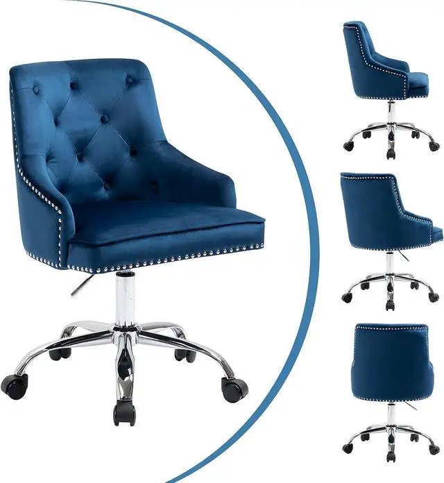 Alt view image 3 of 7 - LOVSPATIO Modern Velvet Home Office Chair,Swivel Adjustable Accent Vanity Chair with Arms Nailhead Trim for Bedroom Living Room Office(Blue)