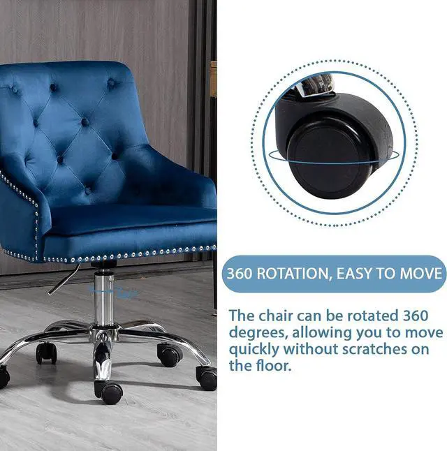 Alt view image 5 of 7 - LOVSPATIO Modern Velvet Home Office Chair,Swivel Adjustable Accent Vanity Chair with Arms Nailhead Trim for Bedroom Living Room Office(Blue)
