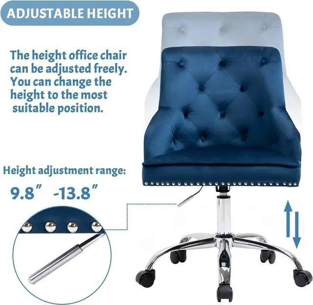Alt view image 4 of 7 - LOVSPATIO Modern Velvet Home Office Chair,Swivel Adjustable Accent Vanity Chair with Arms Nailhead Trim for Bedroom Living Room Office(Blue)