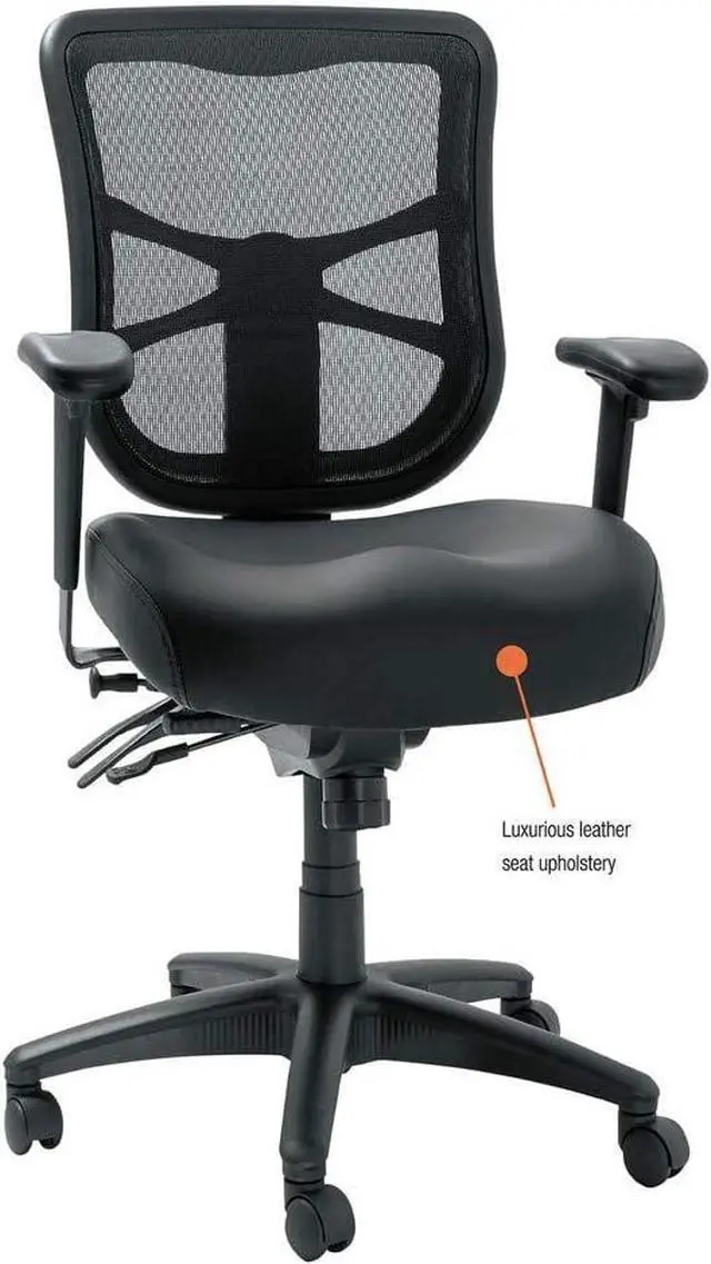 Alt view image 5 of 5 - Alera EL4215 Elusion Series Mesh Mid-Back Multifunction Chair, Black Leather