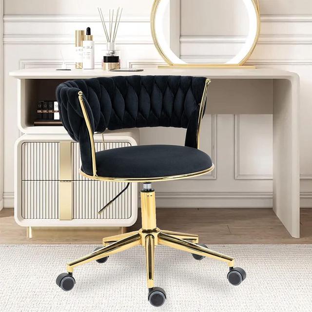 Modern Home Office Chair Height Adjustable Chair Upholstered Swivel Chair -  Black