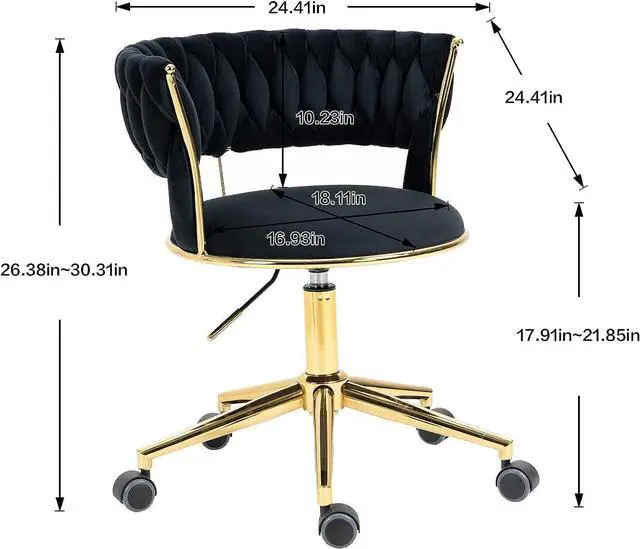 Alt view image 7 of 7 - Yoluckea Velvet Office Chair Adjustable Height Swivel Modern Home Office Chair Weave Back Vanity Chair Desk Chair Computer Chair on Wheels Upholstered Task Chair Accent Chair Executive Chair (Black)