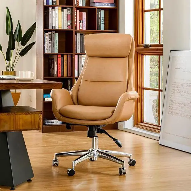 Alt view image 7 of 7 - Glitzhome Adjustable High-Back Office Chair Executive Swivel Chair PU Leather Desk Chair, Camel