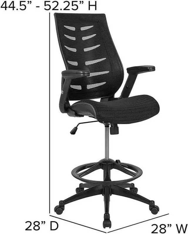 Alt view image 7 of 7 - Flash Furniture Kale High Back Black Mesh Spine-Back Ergonomic Drafting Chair with Adjustable Foot Ring and Adjustable Flip-Up Arms