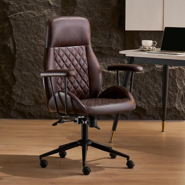 Executive Office Chair Computer Desk Chair with Padded Armrests, Ergonomic Chair Mid Back Lumbar Support and Adjustable Height and Tilt Angle Home