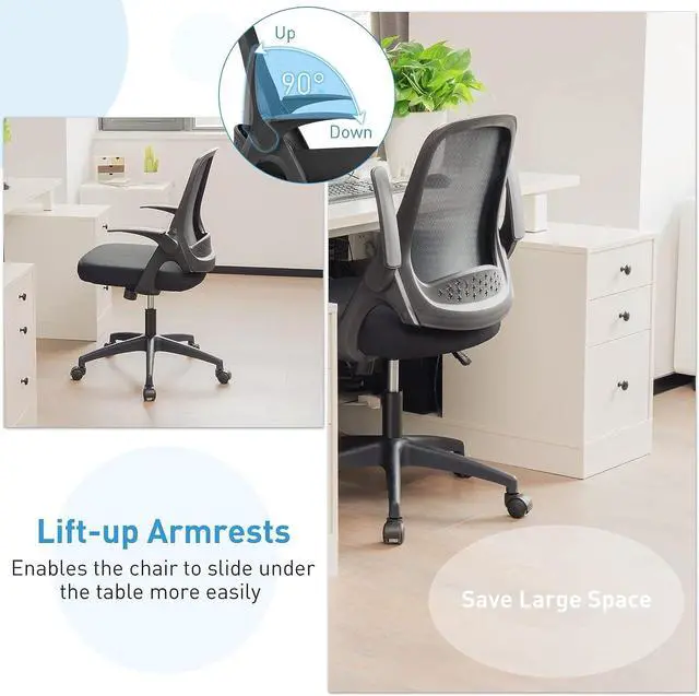 Alt view image 3 of 7 - COSTWAY Mesh Office Chair, Adjustable Swivel Executive Chair with Flip-up Armrest, Lumbar Support and Rocking Backrest, Ergonomic Breathable Computer Desk Chair for Home Office (Black)