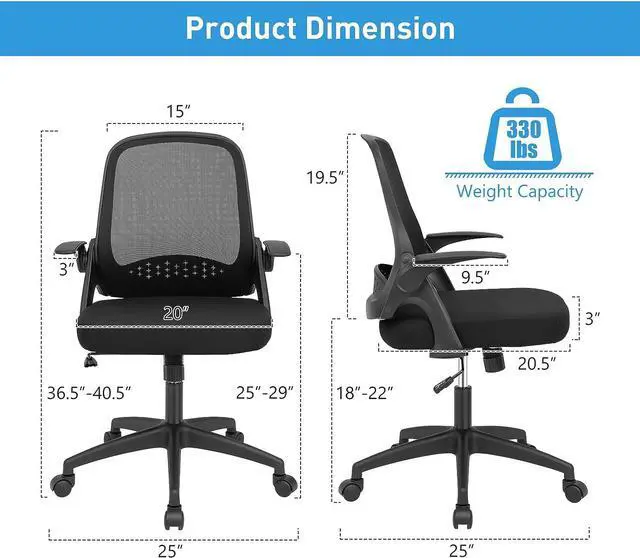 Alt view image 7 of 7 - COSTWAY Mesh Office Chair, Adjustable Swivel Executive Chair with Flip-up Armrest, Lumbar Support and Rocking Backrest, Ergonomic Breathable Computer Desk Chair for Home Office (Black)