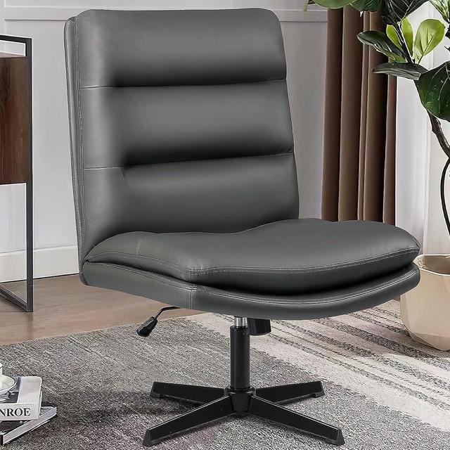 Cross Legged Office Chair, Armless Wide Desk Chair No Wheels, Modern Home  Office Desk Chair Swivel Adjustable Fabric Vanity Chair