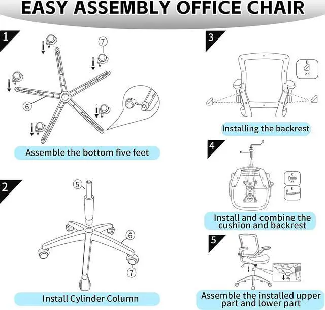 Alt view image 7 of 7 - BOJUZIJA Ergonomic Office Computer Desk Mesh Chair with Soft Cushion,Adjustable Height,Flip-up Armrest &Waist Support Function Swivel 360°for Home & Office(Grey)