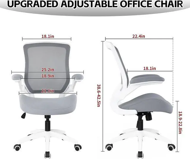 Alt view image 4 of 7 - BOJUZIJA Ergonomic Office Computer Desk Mesh Chair with Soft Cushion,Adjustable Height,Flip-up Armrest &Waist Support Function Swivel 360°for Home & Office(Grey)