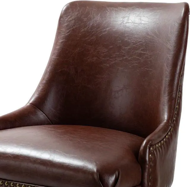 Alt view image 7 of 7 - Faux Leather Home Office Chair with Black Metal Base and Nailhead, Modern Comfy Ergonomic Desk Chair with Adjustable Height/Tilt, 360-Degree Swivel, Armless Cute Decoration Vanity Chair, Brown