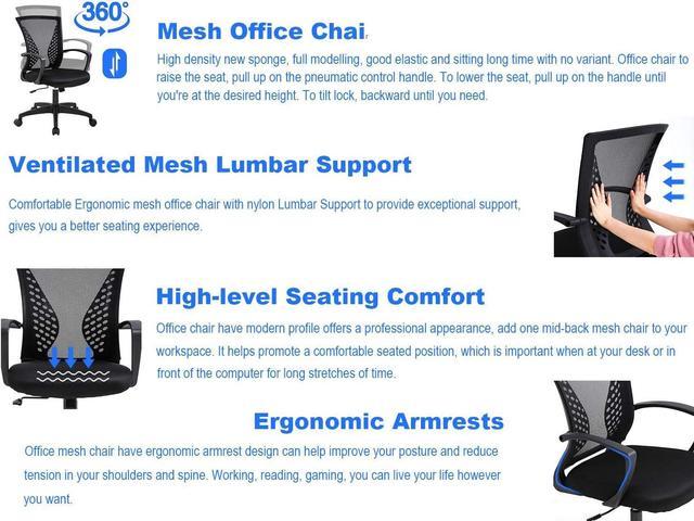 Simple Home Ergonomic Desk Office Chair Mesh Computer Chair, Lumbar Support  Modern Executive Adjustable Stool Rolling Swivel Chair for Back Pain, Chic  Modern Best Home Computer Office Chair, Black 