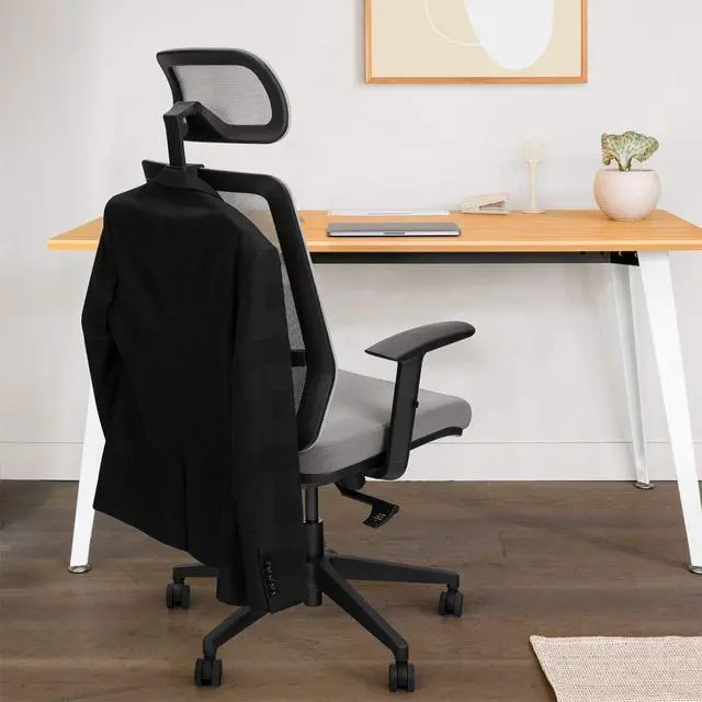 Alt view image 6 of 7 - Furmax Ergonomic Office Chair, High Back Desk Chair with Adjustable Headrest, Lumbar Support and Armrests, Mesh Computer Chair with Clothes Hanger (Gray)