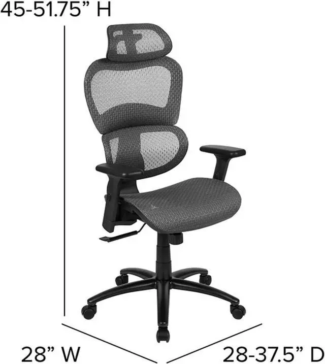 Alt view image 2 of 7 - Flash Furniture LO Ergonomic Mesh Office Chair with 2-to-1 Synchro-Tilt, Adjustable Headrest, Lumbar Support, and Adjustable Pivot Arms in Gray