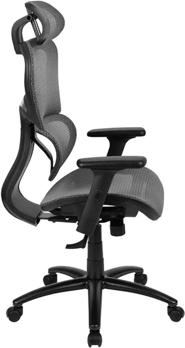 Alt view image 4 of 7 - Flash Furniture LO Ergonomic Mesh Office Chair with 2-to-1 Synchro-Tilt, Adjustable Headrest, Lumbar Support, and Adjustable Pivot Arms in Gray