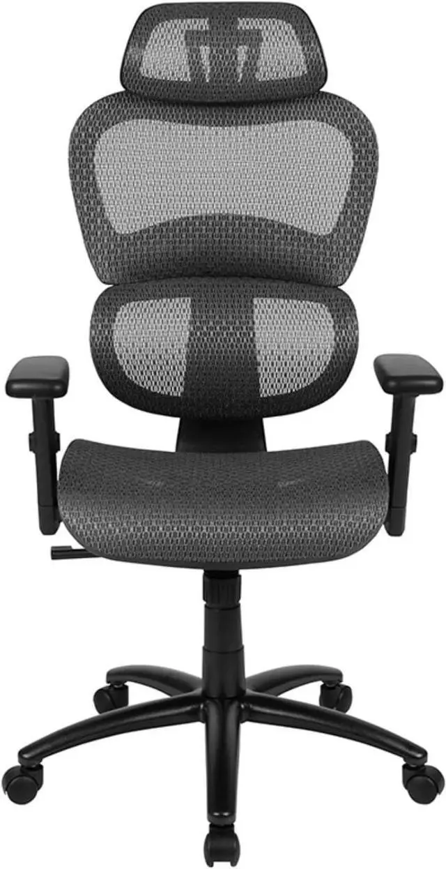 Alt view image 6 of 7 - Flash Furniture LO Ergonomic Mesh Office Chair with 2-to-1 Synchro-Tilt, Adjustable Headrest, Lumbar Support, and Adjustable Pivot Arms in Gray