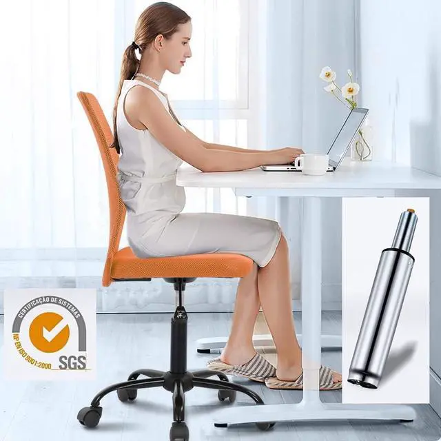 Alt view image 2 of 7 - Home Office Chair Computer Chair Mid Back Mesh Chair, Desk Chair Height Adjustable Small Task Chair No Armrest Cheap Rolling Swivel Chair Student Office Chair with Wheels, Orange