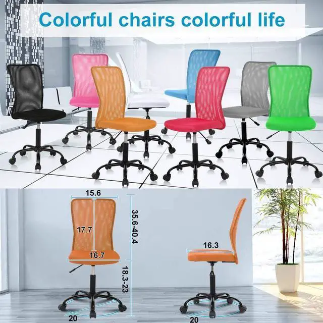 Alt view image 7 of 7 - Home Office Chair Computer Chair Mid Back Mesh Chair, Desk Chair Height Adjustable Small Task Chair No Armrest Cheap Rolling Swivel Chair Student Office Chair with Wheels, Orange