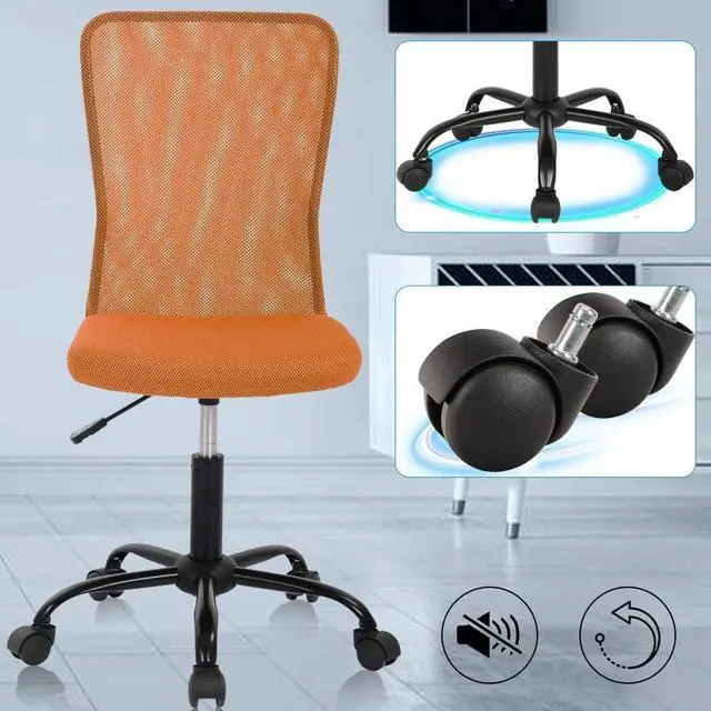 Alt view image 5 of 7 - Home Office Chair Computer Chair Mid Back Mesh Chair, Desk Chair Height Adjustable Small Task Chair No Armrest Cheap Rolling Swivel Chair Student Office Chair with Wheels, Orange