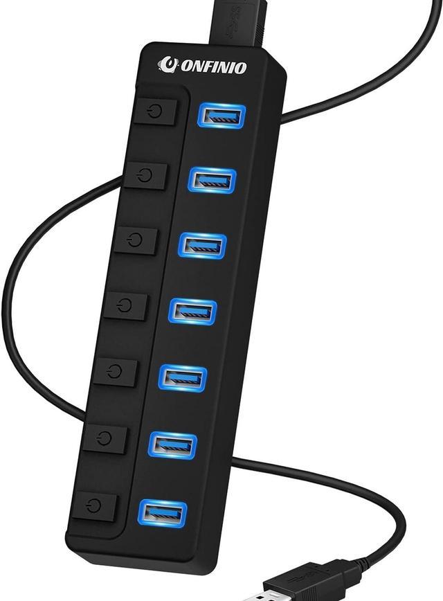 USB 3.0 HUB Splitter 7 Ports with On/Off Switches High Speed 5Gbps Micro Multiple  USB Port Expander for PC Computer 