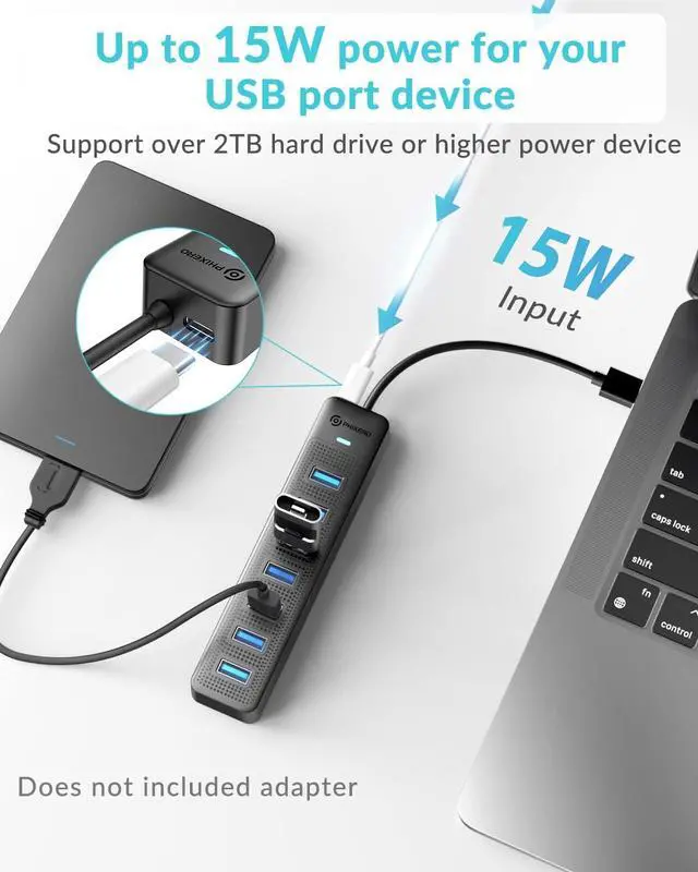 Alt view image 4 of 7 - 7-Port USB 3.0 Hub with USB C Power Port, PHIXERO USB Hub 3.0 Multi USB Port Hub, Portable USB Multiport Adapter, Compatible with All USB 3.0/2.0/1.1 Port Device