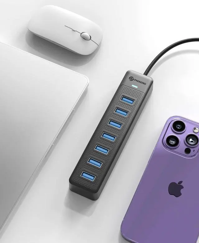 Alt view image 6 of 7 - 7-Port USB 3.0 Hub with USB C Power Port, PHIXERO USB Hub 3.0 Multi USB Port Hub, Portable USB Multiport Adapter, Compatible with All USB 3.0/2.0/1.1 Port Device