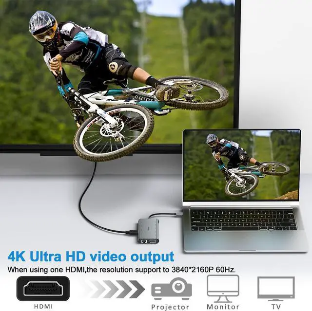 Alt view image 7 of 7 - Aceele USB C Docking Station Dual Monitor, 12 in 1 USB-C Laptop Docking Station Triple Display Type C Hub Adapter with 2HDMI VGA PD Ethernet SD/TF Card Reader USB C Data 4*USB-A for MacBook