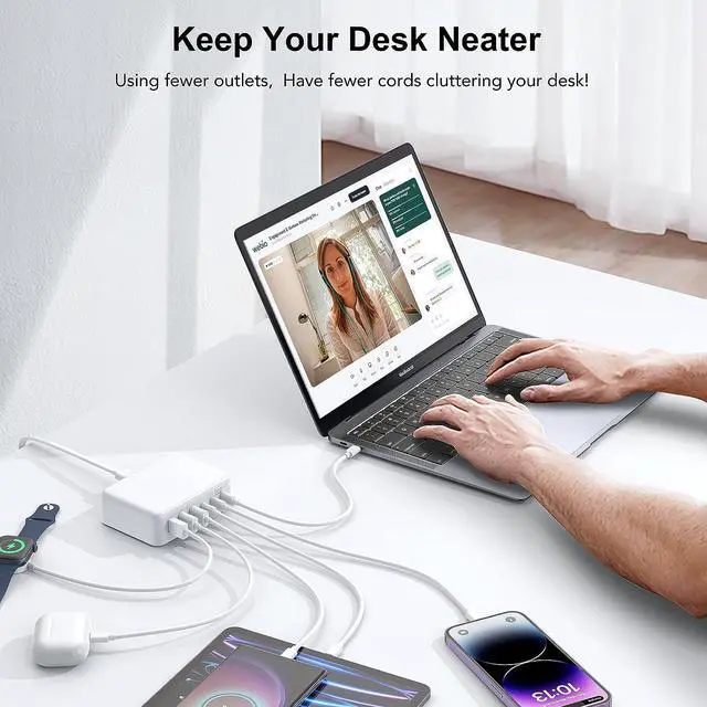 Alt view image 4 of 7 - 165W 6 Port Desktop PD GaN Fast Charging Station Hub Compatible with MacBook Air/Pro, iPad Pro, iPhone, Galaxy, Pixel, LG Devices