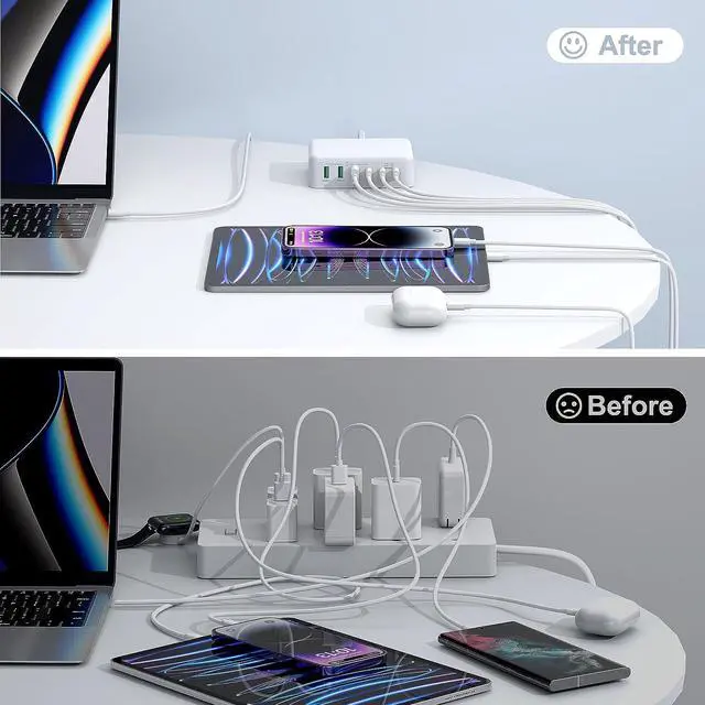 Alt view image 6 of 7 - 165W 6 Port Desktop PD GaN Fast Charging Station Hub Compatible with MacBook Air/Pro, iPad Pro, iPhone, Galaxy, Pixel, LG Devices