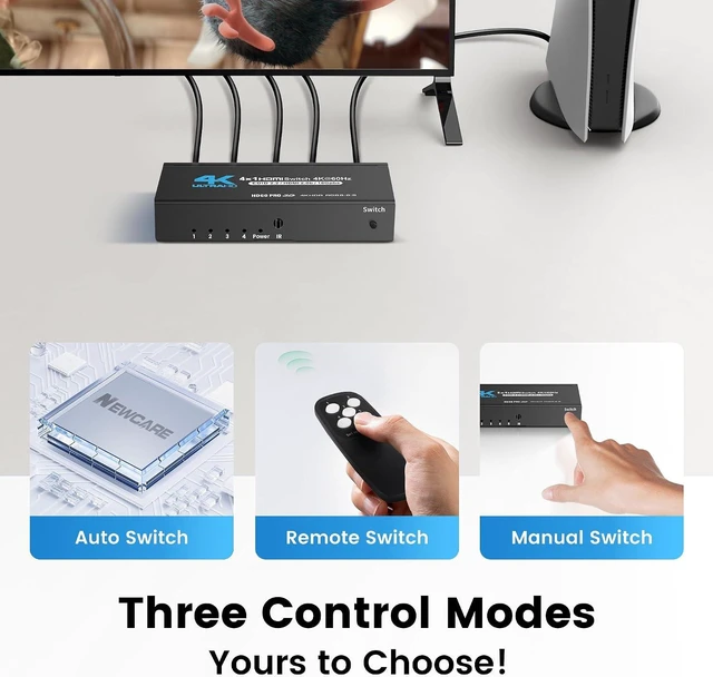 Alt view image 4 of 7 - NEWCARE HDMI Switch 4 in 1 Out 4K@60Hz, 4x1 HDMI Splitter Switcher with IR Remote, 4 Port HDMI Selector Box Support HDMI2.0, Dolby Vision/Atmos, HDR10 for Switch, Xbox, PS5/4, Roku, Fire Stick
