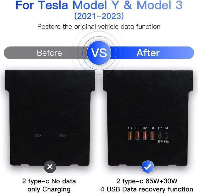 Alt view image 3 of 7 - MekedeTech USB Data Recovery Module Hub for Tesla Model 3/Y 2021 2022 2023 Central Control,4 USB Ports & 2 PD Fast Charging Ports 35W 65W Modification Car Fast Charging Box Retrofit Accessories