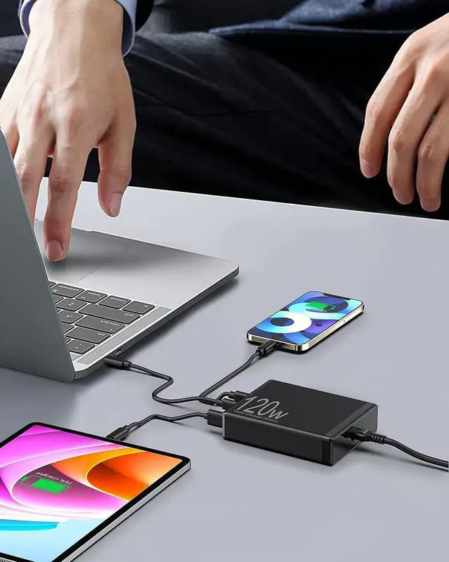 Alt view image 7 of 7 - USB Charging Station, Binamao 120W 6-Port USB C Charger for Multiple Devices, GaN USB Charging Hub with LCD Display, Multiport USB Charger Block for MacBook iPad iPhone Samsung Galaxy Android Laptop