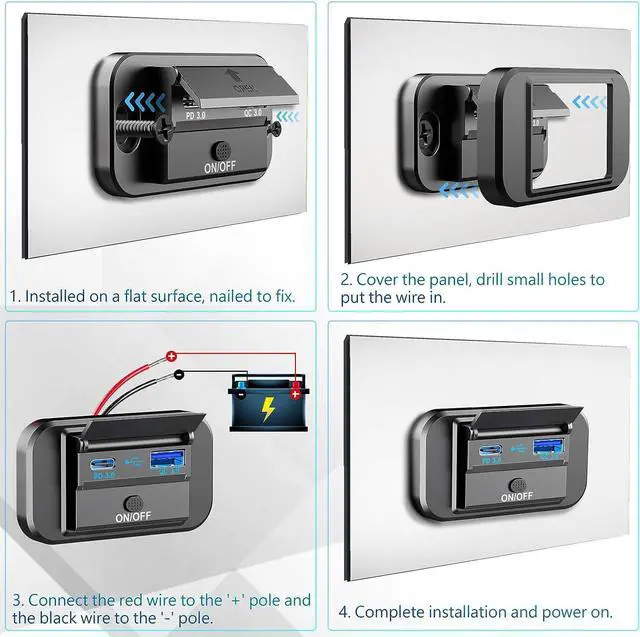 Alt view image 7 of 7 - Dual Quick Charge 3.0 and PD RV USB Outlet 12V Qidoe 12V USB Charger Car USB Port 12 Volt USB Outlet Socket Accessories with Power Switch Waterproof Cover for RV Motorcycle Truck Golf Cart