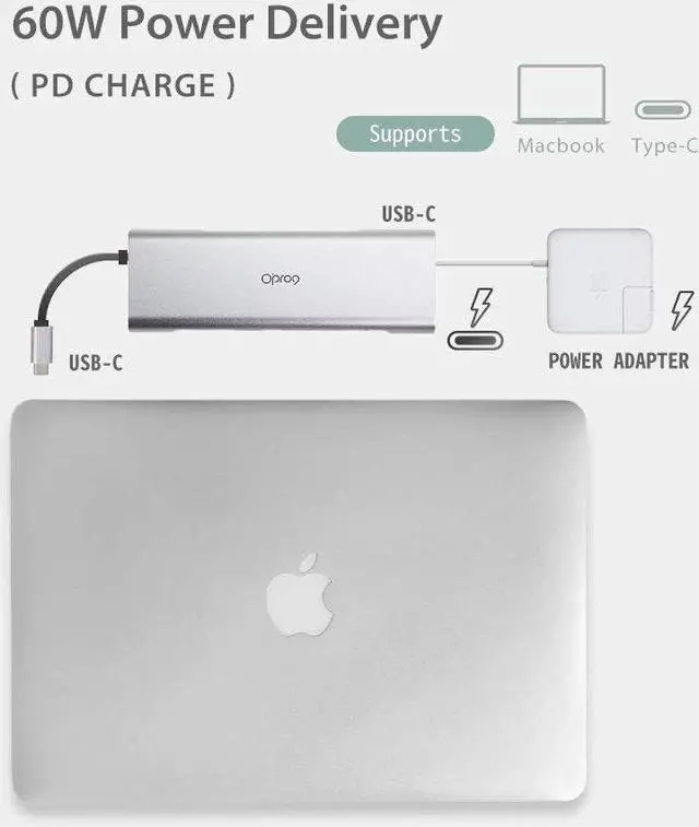 Alt view image 3 of 6 - 9-in-1 USB C Hub Multiple Adapter, 3 USB 3.0 Ports up to 5Gbps Transfer, 4K@30Hz HDMI, 60W PD, SD/TF Card Reader, 3.5mm Audio Jack & Ethernet, USB-C Hub for MacBook and Other Type-C Devices
