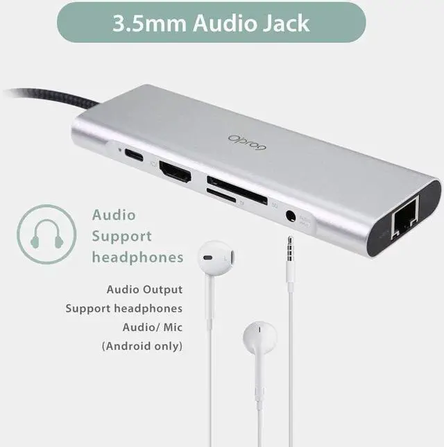 Alt view image 6 of 6 - 9-in-1 USB C Hub Multiple Adapter, 3 USB 3.0 Ports up to 5Gbps Transfer, 4K@30Hz HDMI, 60W PD, SD/TF Card Reader, 3.5mm Audio Jack & Ethernet, USB-C Hub for MacBook and Other Type-C Devices