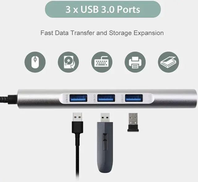 Alt view image 4 of 6 - 9-in-1 USB C Hub Multiple Adapter, 3 USB 3.0 Ports up to 5Gbps Transfer, 4K@30Hz HDMI, 60W PD, SD/TF Card Reader, 3.5mm Audio Jack & Ethernet, USB-C Hub for MacBook and Other Type-C Devices