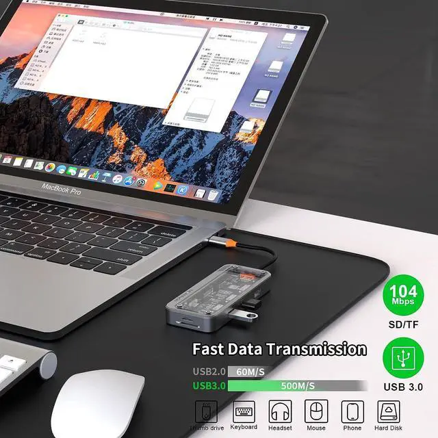 Alt view image 6 of 7 - Docking Station Dual Monitor MEANHIGH 10 in 1 USB C Laptop Docking Station with HDMI 4K, VGA, 3 USB Port, PD 100W, SD/TF, 3.5mm Audio, Ethernet Multiport Adapter for Windows MacBook Air Pro  HP