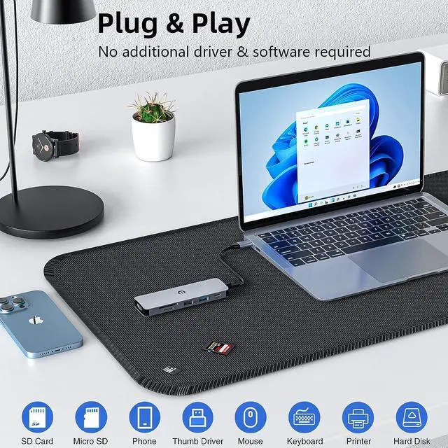 Alt view image 6 of 7 - TOTU USB C Hub, 6 in 1 USB C Adapter, USB C Hub Multiport Adapter USB C Dock with 4K HDMI, 2 USB 3.0, 100W PD, SD/TF Card Slot for MacBook Pro/Air and Type C Laptops