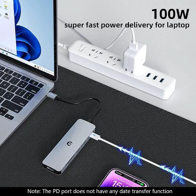Alt view image 3 of 7 - TOTU USB C Hub, 6 in 1 USB C Adapter, USB C Hub Multiport Adapter USB C Dock with 4K HDMI, 2 USB 3.0, 100W PD, SD/TF Card Slot for MacBook Pro/Air and Type C Laptops