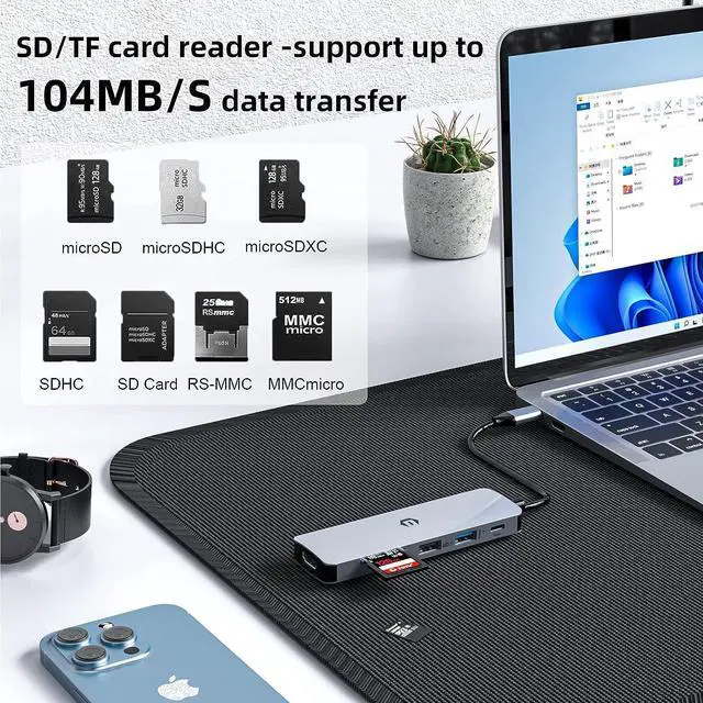 Alt view image 5 of 7 - TOTU USB C Hub, 6 in 1 USB C Adapter, USB C Hub Multiport Adapter USB C Dock with 4K HDMI, 2 USB 3.0, 100W PD, SD/TF Card Slot for MacBook Pro/Air and Type C Laptops