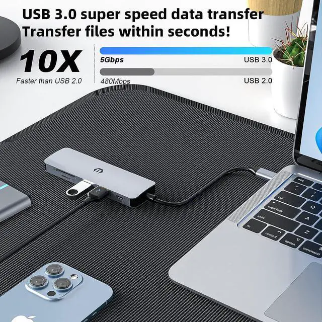 Alt view image 4 of 7 - TOTU USB C Hub, 6 in 1 USB C Adapter, USB C Hub Multiport Adapter USB C Dock with 4K HDMI, 2 USB 3.0, 100W PD, SD/TF Card Slot for MacBook Pro/Air and Type C Laptops