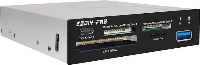 Alt view image 2 of 6 - EZDIY-FAB PC Front Panel Internal Card Reader USB Hub With 3.1 Gen2 Type-C Port, 3.0 Support for SD MS XD CF TF Cards - Fits 3.5" Computer Case Front Bay