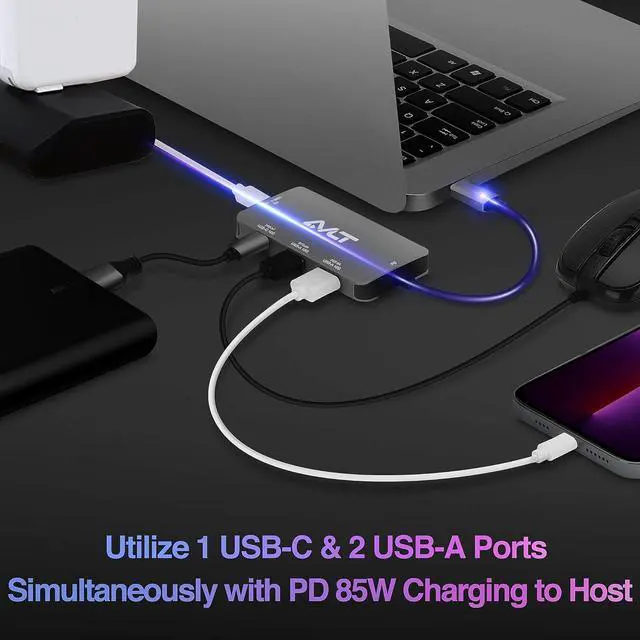 Alt view image 2 of 7 - AVLT 4-Port USB 3.1 Gen 2 Type C 10G Hub with 85W PD Charging - Portable Multiport Adapter  Fast Data Transfer and Charging for MacBook, Laptop, PC, iPad (Does NOT Support USB-C Monitor)